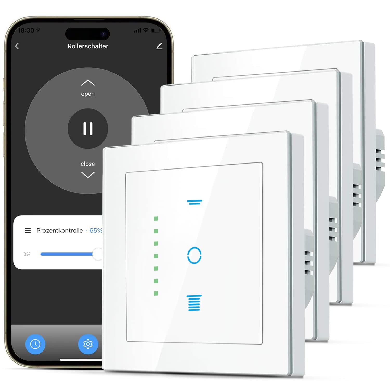 WLAN Rollladenschalter, [6 Gen] Jalousien Schalter Mit Steuerbarer LED, Smart Rolladen Zeitschaltuhr Benötigt Nullleiter, Rolladensteuerung Kompatibel Mit Echo Alexa/Google, 4 Stücke