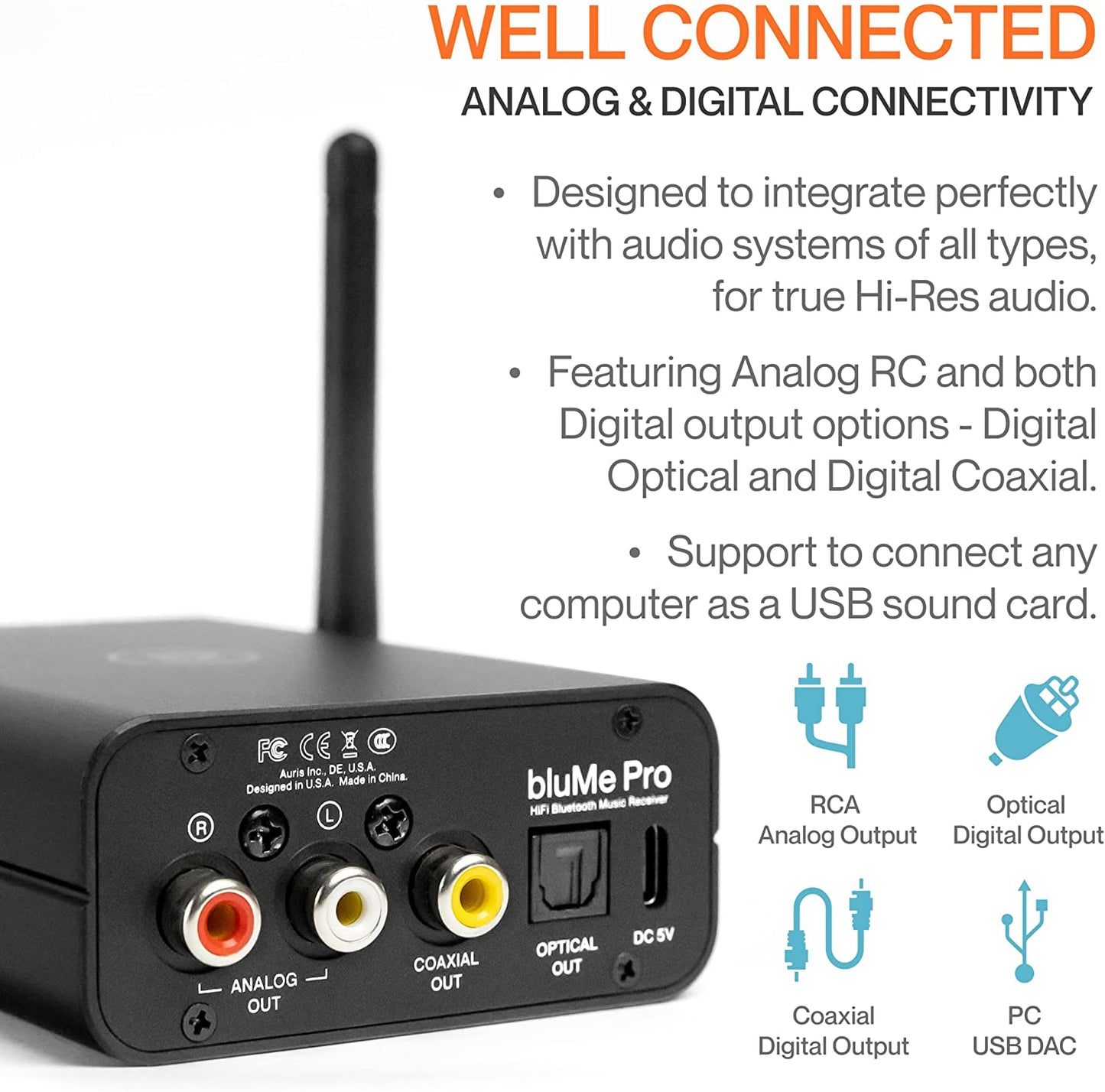 Blume Pro Hi-Fi Bluetooth 5.3 Musik-Receiver - Bluetooth-Adapter Mit Audiophilem DAC, LDAC, Aptx HD, Oled-Display, Optischem Koaxialem Aux-Ausgang Für Home Stereo, Av-Receiver Oder Verstärker