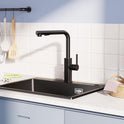 CECIPA Wasserhahn Küche Schwarz Ausziehbar, Küchenarmatur Mit Brause Ausziehbar, Mischbatterie Küche Schwarz Matt, Armatur Mit 2 Wasserstrahlarten, Spültischarmatur Edelstahl, Kitchen Tap 360° Drehung