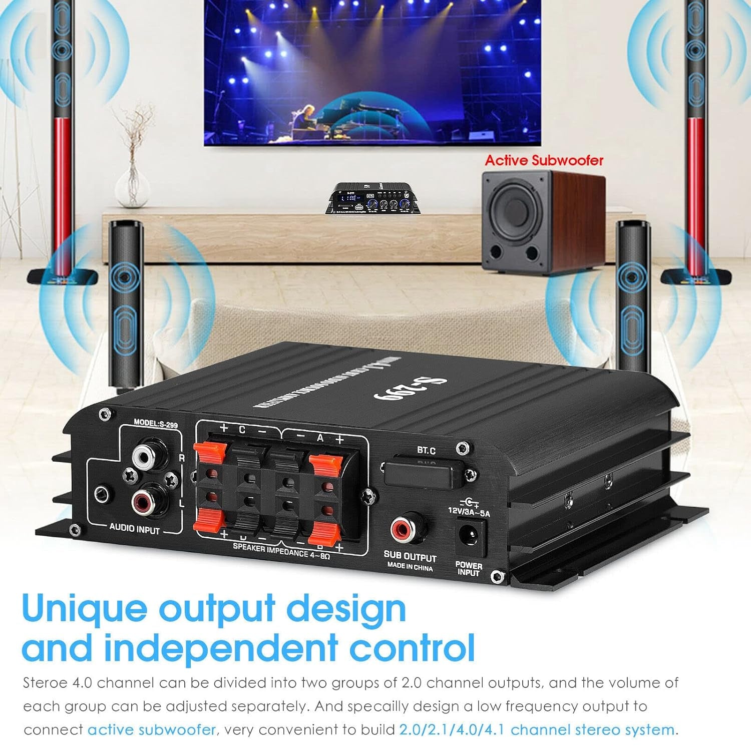 Hifi 4.0-Kanal Verstärker Bluetooth Digital Leistungsverstärker Für Heim/Auto Bass Audioverstärker Amplifier