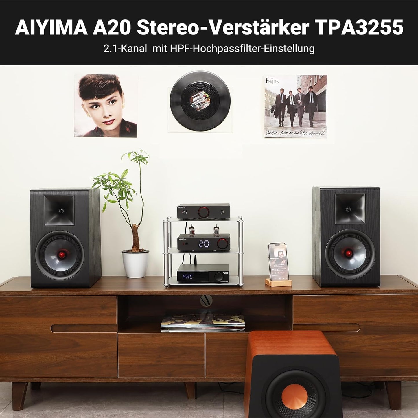 AIYIMA A20 Symmetrischer Stereoverstärker Mit Hpf-Einstellung Home Hifi 2.0/2.1 TPA3255 Desktop-Verstärker Der Klasse D PFFB Mit Cinch-/Xlr-Eingang Und 12-V-Trigger-Eingang Für Passive Lautsprecher
