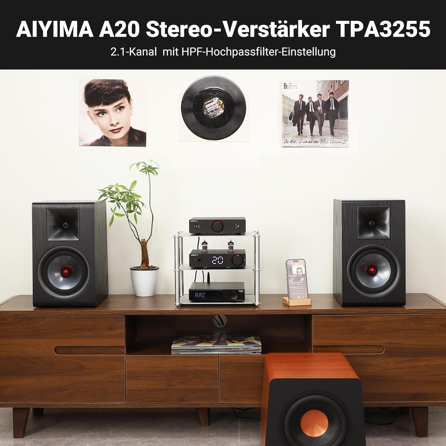 AIYIMA A20 Symmetrischer Stereoverstärker Mit Hpf-Einstellung Home Hifi 2.0/2.1 TPA3255 Desktop-Verstärker Der Klasse D PFFB Mit Cinch-/Xlr-Eingang Und 12-V-Trigger-Eingang Für Passive Lautsprecher