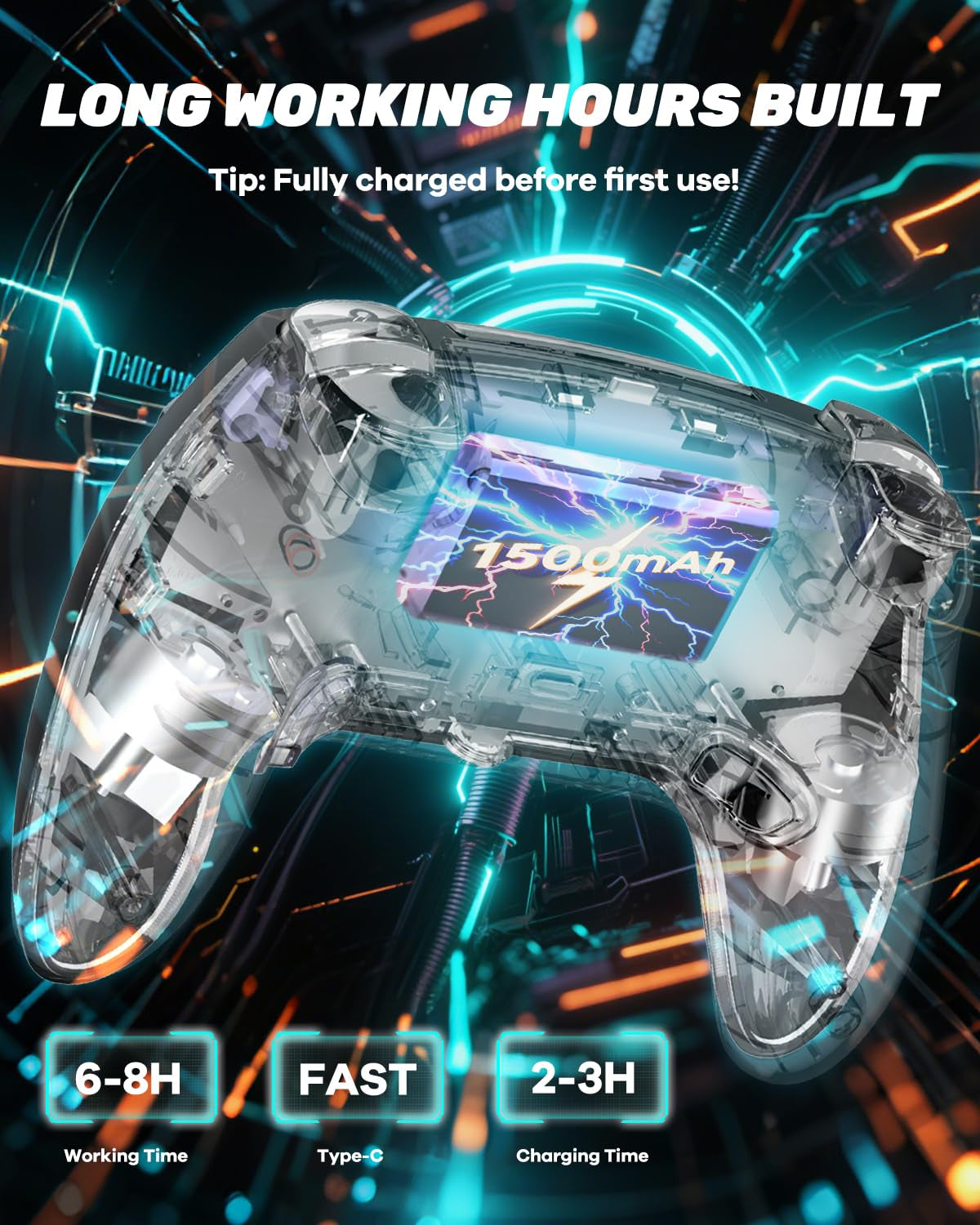 MYSTILUCK Wireless Pro Controller Für Ps-5/Pc/Mac/Ios/Android/Steam Deck, Gamepad Mit 7 Variablen RGB Farben/Hall Effect Sticks&Triggers/Dual Vibration/Headset Anschluss/1500 Mah Akku