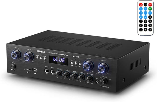 Audio Leistungsverstärker Bluetooth 5.0, Donner 440W Audio Verstärker 4 Kanal, Stereo Receiver Mit USB, SD, FM, 2 Mikrofoneingang Echo, RCA, LED, Für Studio, Heimkino, MAMP5