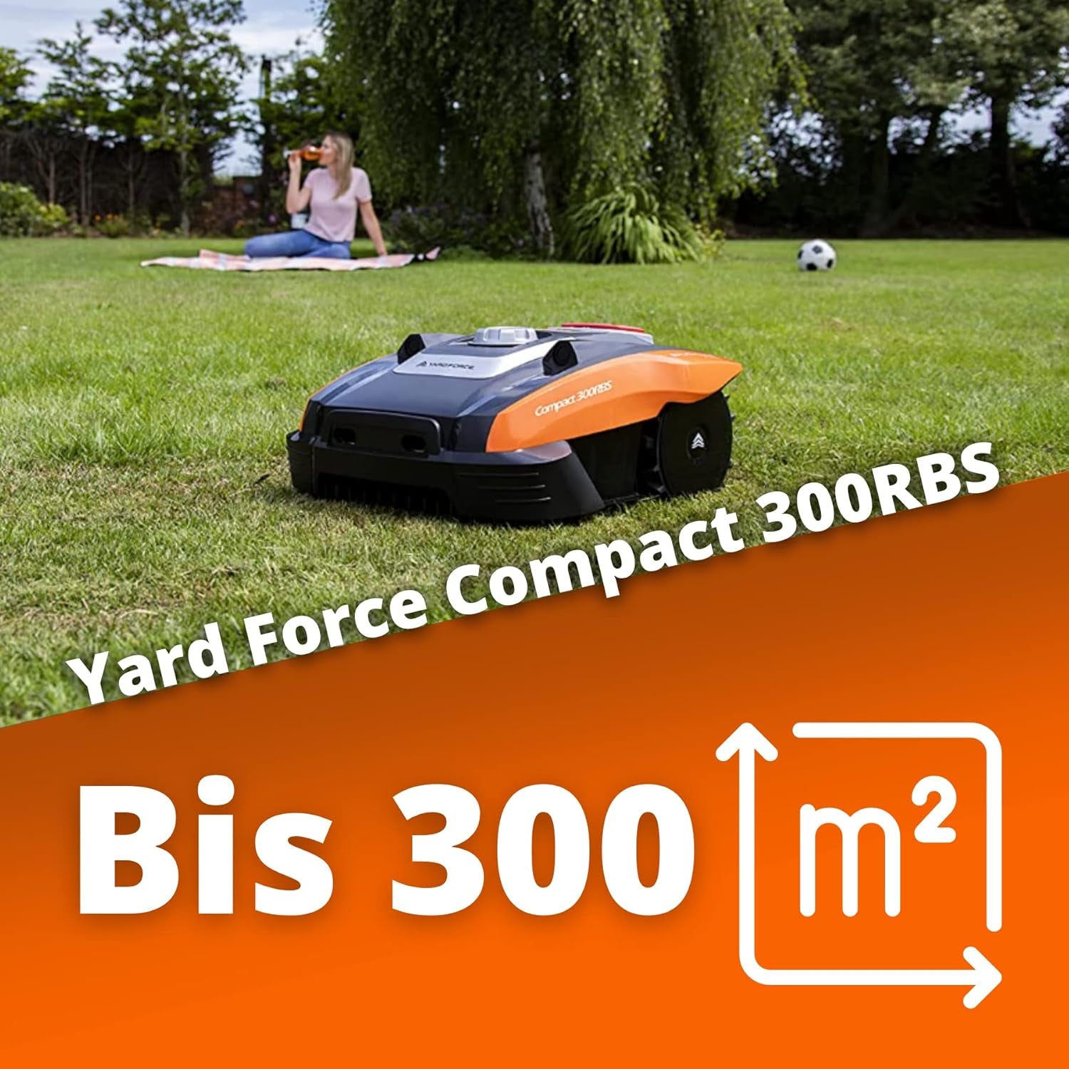 YARD FORCE Compact 300RBS, Mähroboter Bis 300 Qm Rasenfläche, Iradar, Ultraschallsensoren, Bürstenloser Motor, Einfache Bedienung, Bluetooth- Und App-Steuerung, 30% Steigung, 20V / 2,0Ah Li-Ion Akku