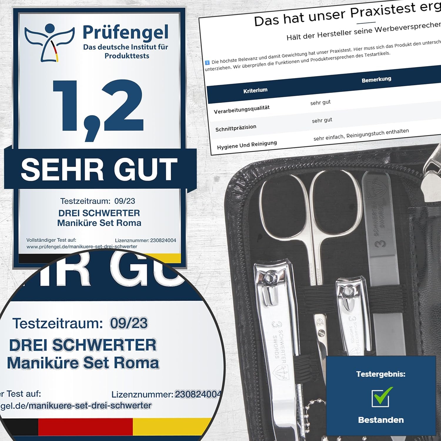 DREI SCHWERTER - Maniküreset 'Roma' - Nageletui Mit 8 Instrumenten: Nagelschere, Hautschere, Fuß/Finger-Nagelknipser, Nagelreiniger, Pinzette, Glasnagelfeile, Saphirnagelfeile - Braun