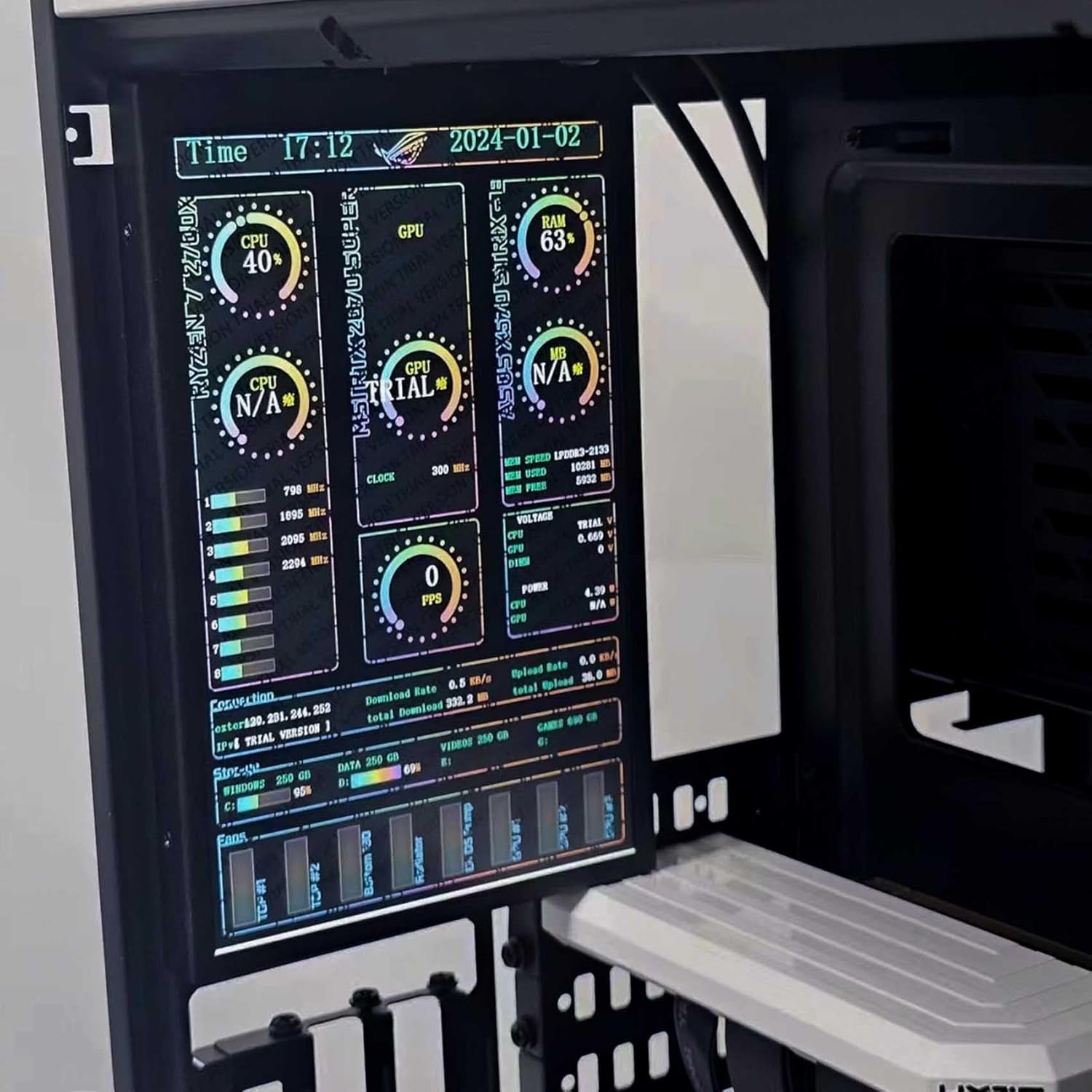 VSDISPLAY 8 Zoll 1280 X 800 IPS LCD Monitor, Universal 120 Mm Lüfterhalterung, PC Gehäuse Display, Für DIY CPU GPU Temperatur Computerbildschirm