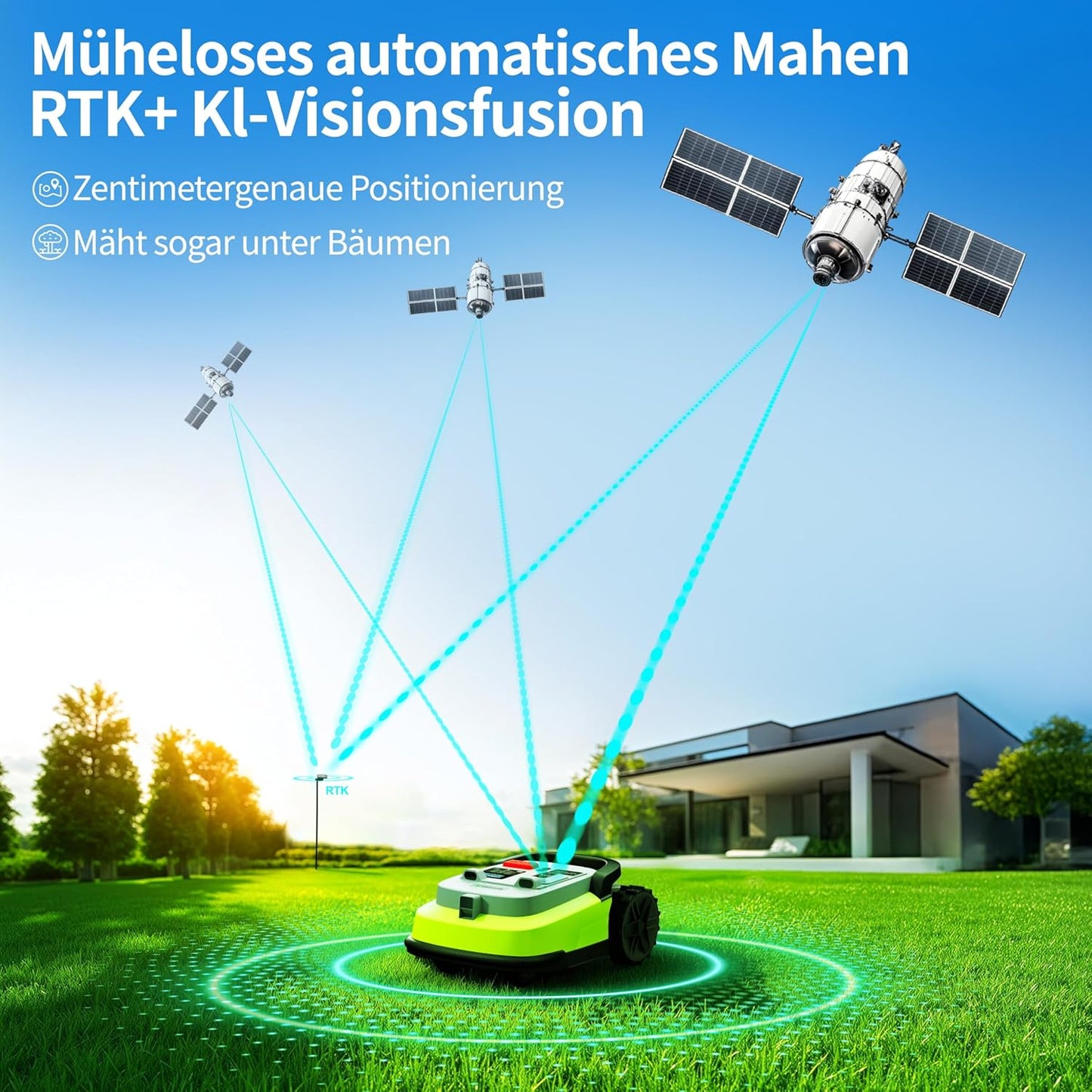 M10 Rasenmäher Roboter, Mähroboter Ohne Begrenzungskabel Für Rasenflächen Bis 1000M², Vision+Rtk Fusion-Mapping ,Smart-Navigation, Hindernisvermeidung, App-Steuerung