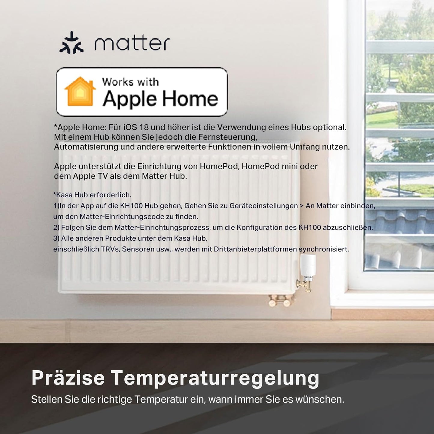 Tp-Link Smartes Heizkörperthermostat - Erweiterungseinheit, Benötigt Kasa Hub, Heizungssteuerung (Kasa App, Zeitpläne, Geofencing, Fensteröffnungserkennung), Matter, Alexa, Apple Home