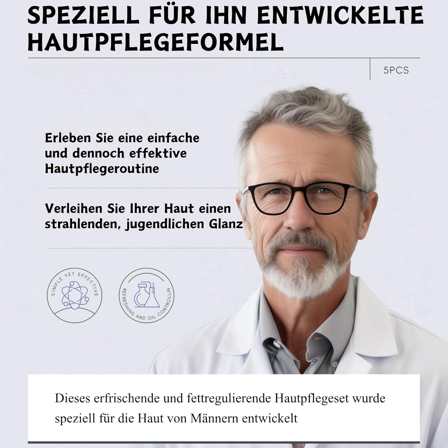 5-Teiliges Gesichtspflege Männer Set, Pflegeset Männer Mit Gesichtsreiniger,Peeling,Augencreme,Tagescreme&Feuchtigkeitscreme, Skincare Set for Glättet&Reduziert Falten, Perfektes Geschenk Für Männer