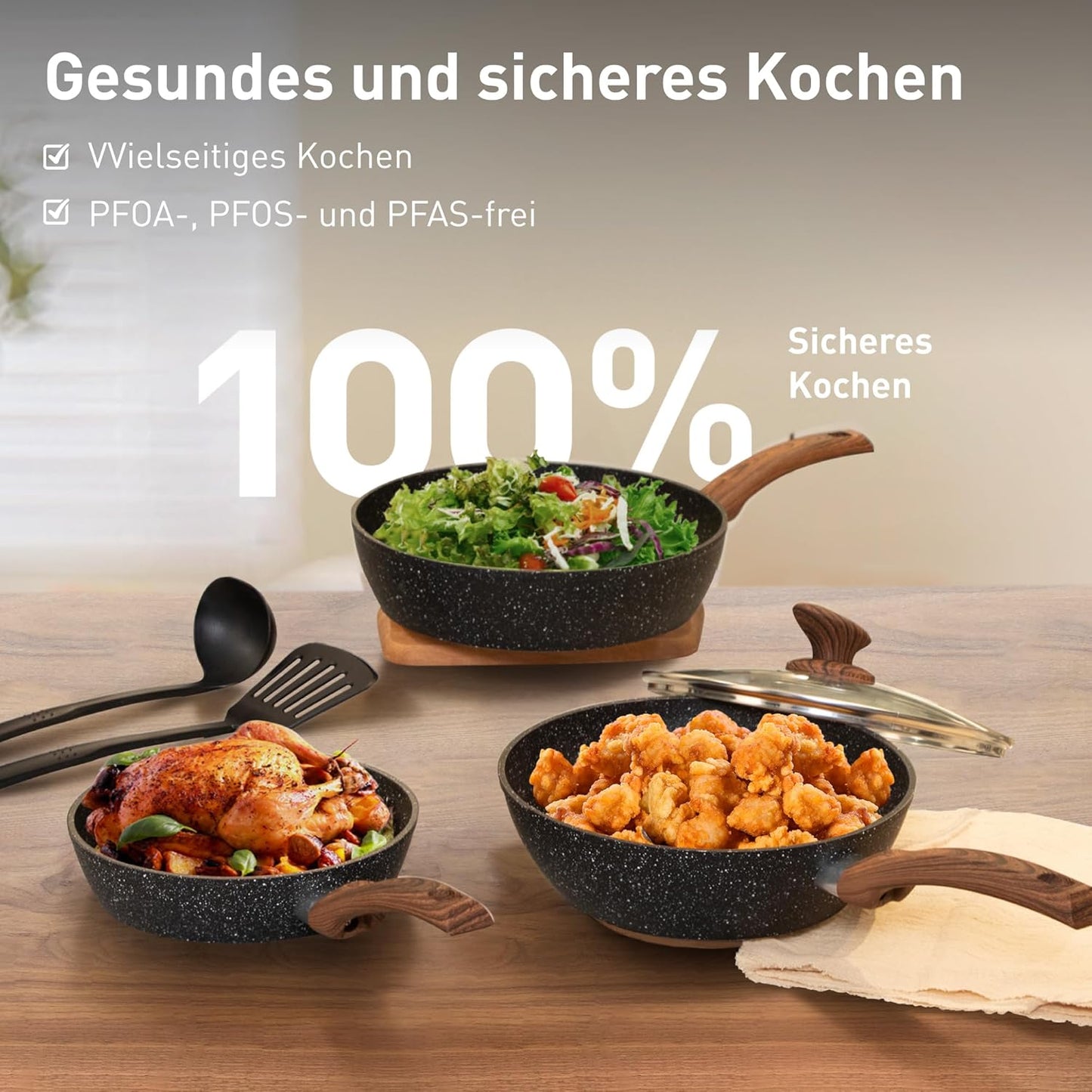 Dishdelight Induktions Töpfe Set Topf Und Pfannenset 12-Teiliges Granit Antihaft Topfset Induktion Kochtopf Set Pfanne Mit Deckel Bratpfannen Beschichteter