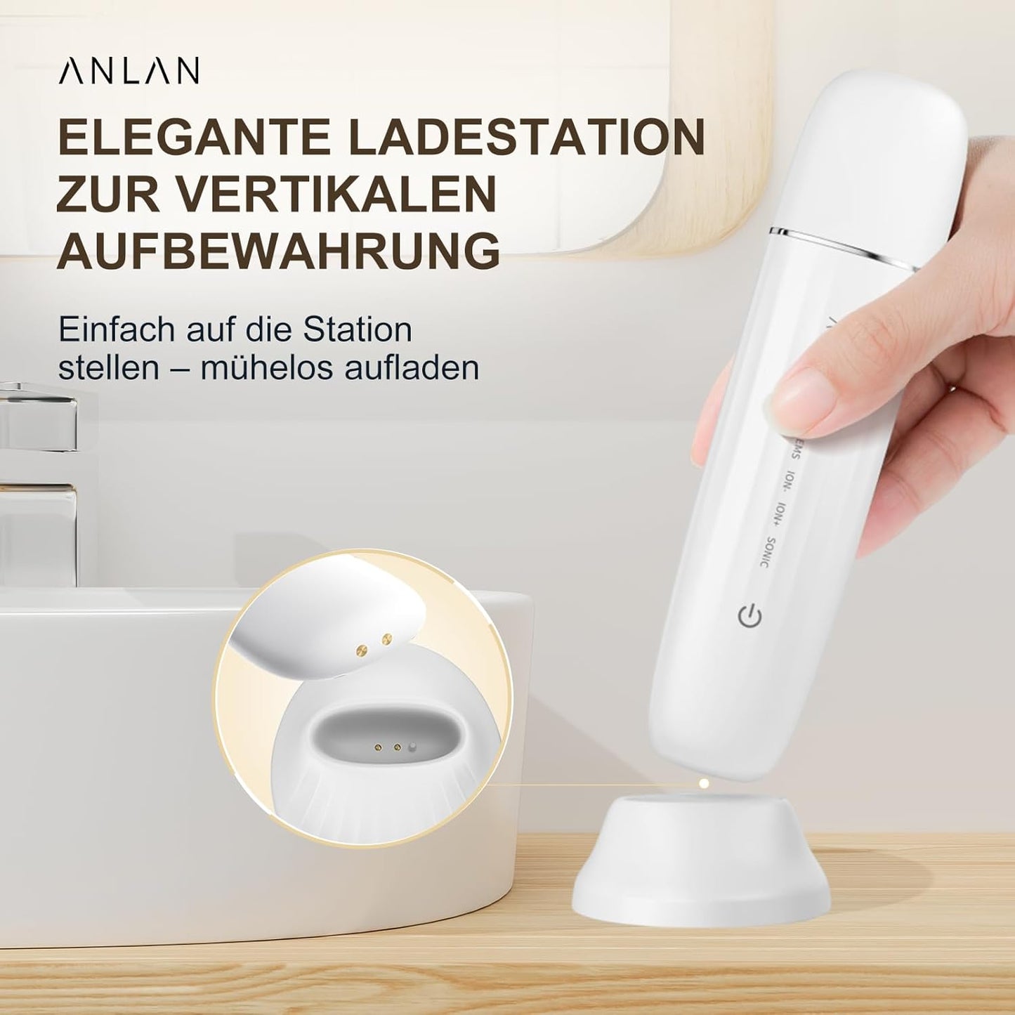 Ultraschallpeelinggerät Für Gesicht, ANLAN IPX7 Wasserdicht Ultraschall Skin Scrubber 6 in 1 Gesichtsreinigungsgerät Blau Rotlichtlampe Gesicht Porenreiniger Mit Type-C Ladebasis