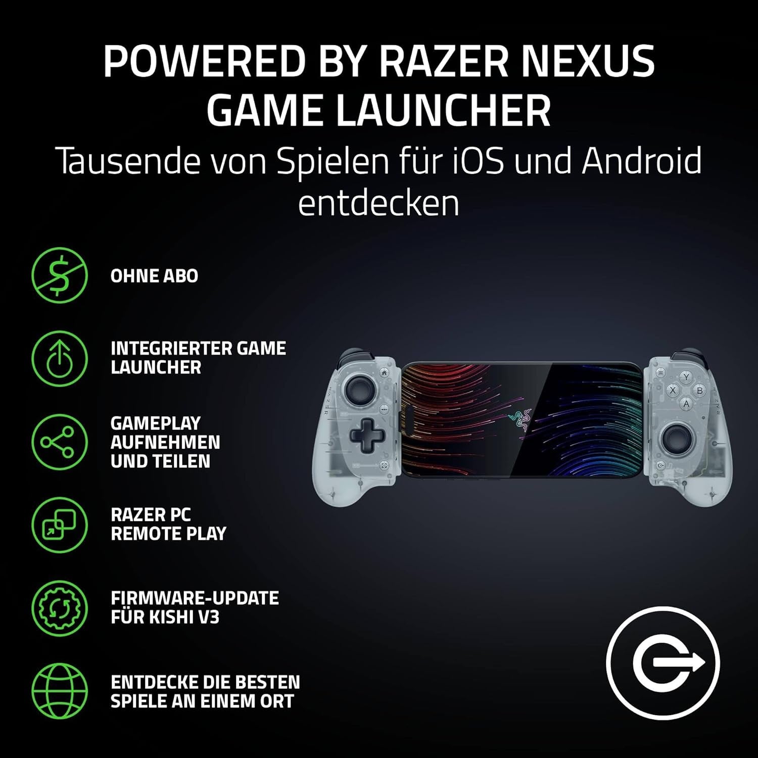 Razer Kishi V3 Phantom White - Fullsize Mobil-Controller Für Iphone & Android Smartphones - USB-C Plug-And-Play - Anti-Drift Analogsticks - 12 Tasten - Sensa HD Haptics | Phantom White Edition