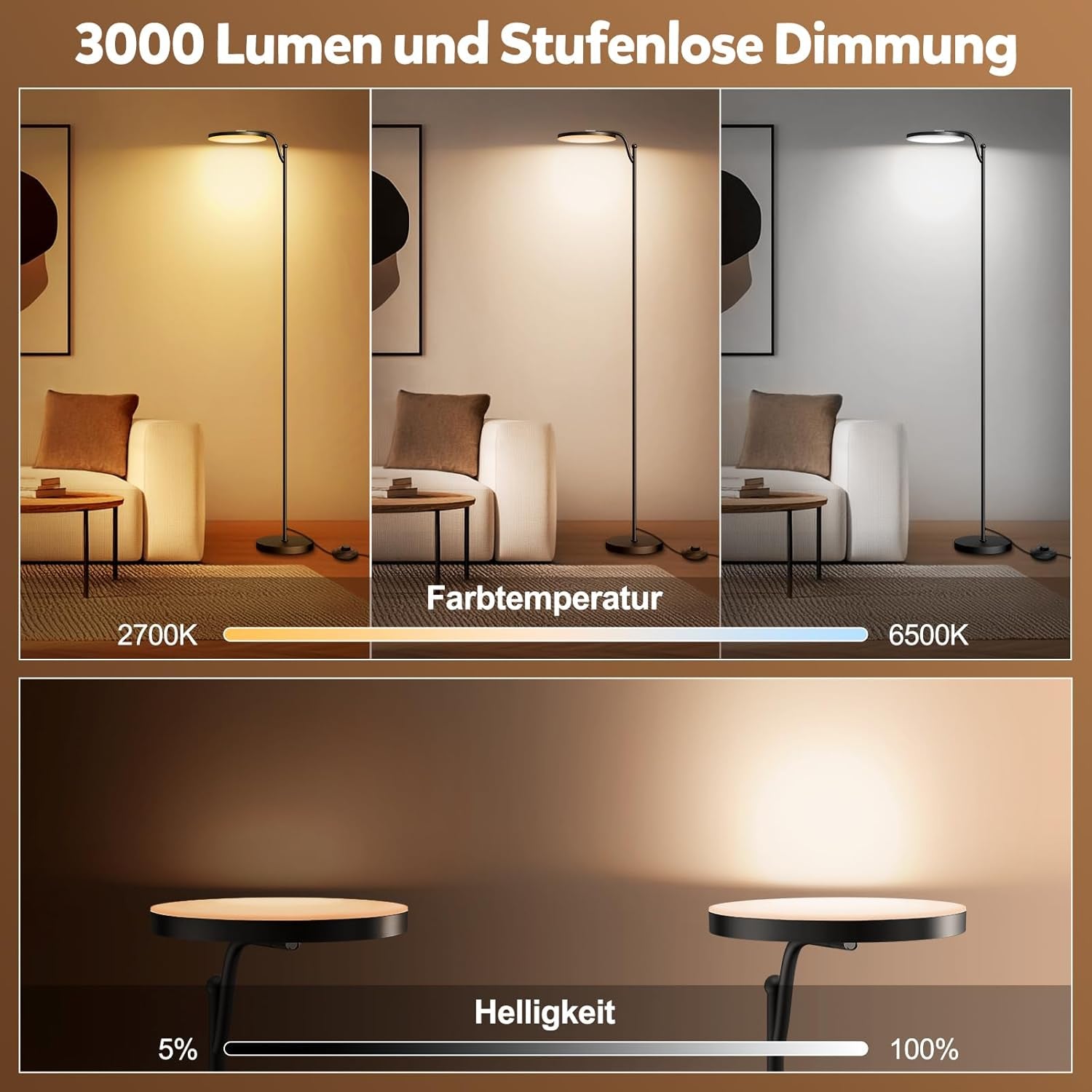 32W Deckenfluter LED Dimmbar 183Cm,3000 Lumen Stehlampe Dimmbar Mit Memory-Funktion,2700K-6500K Leselampe Stehlampen Schwarz,Led Stehlampe 1H Timer Mit Fernbedienung Für Schlafzimmer,Büro