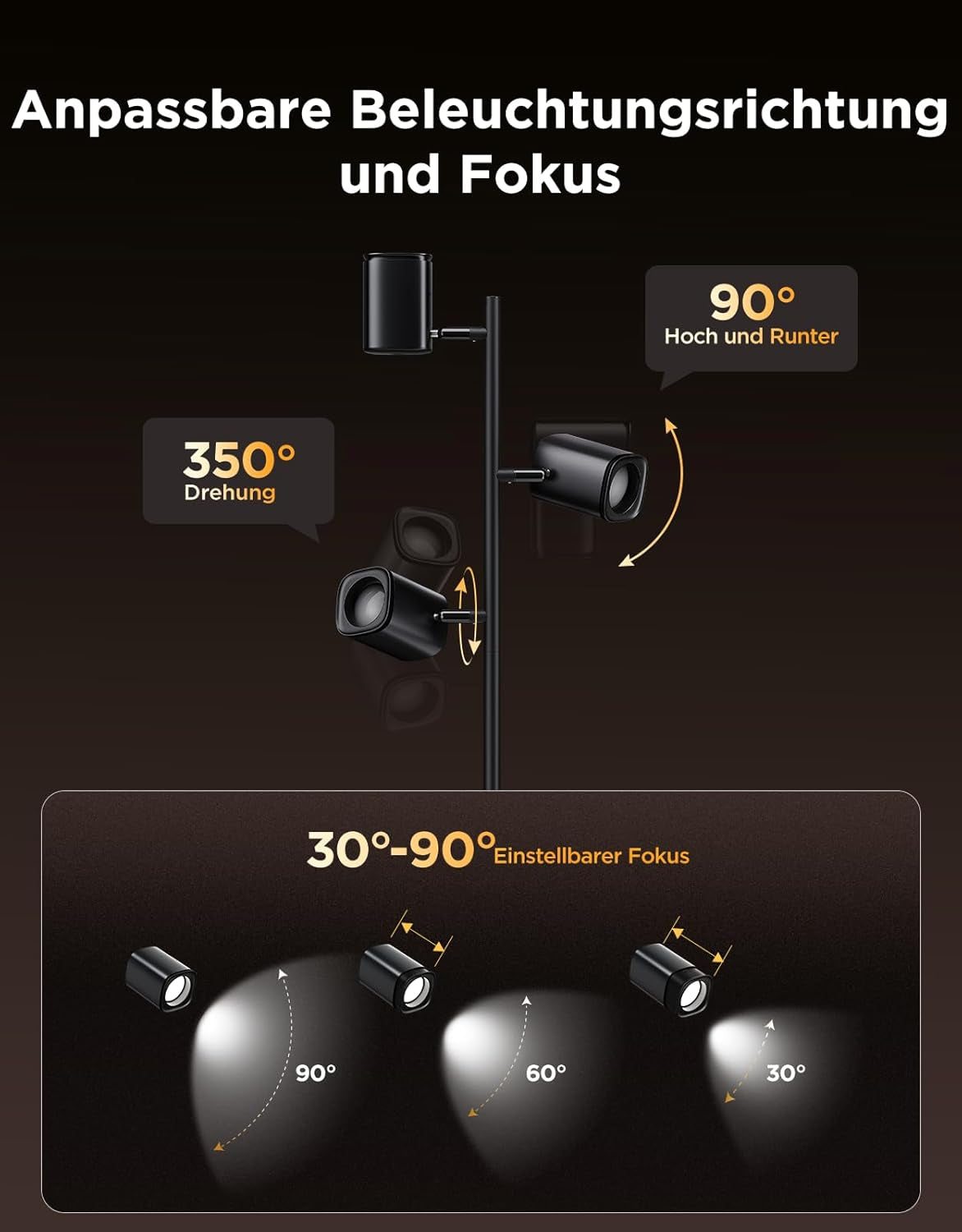 Govee 3-Flammen LED Stehlampe, RGBWW Fokus-Verstellbar Stehleuchte, 1500Lm, Matter Alexa Kompatibel, 64+ Szenen, Musik Sync, 157Cm Stehlampen Schwarz Für Wohnzimmer, Schlafzimmer, Lesezimmer Deko