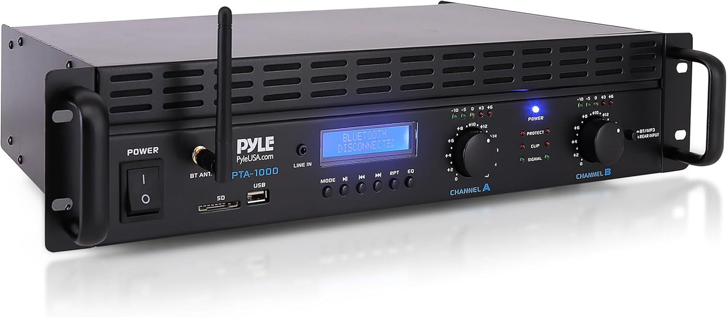 Pyle Verstärker, Mini Verstärker, 2000W- Bluetooth, Amplifier, Stereo, Audio - Rackmount- 2 Kanal Mit TRS XLR- Eingang, LCD, Brückenmodus, Stereo Receiver, Kabellos