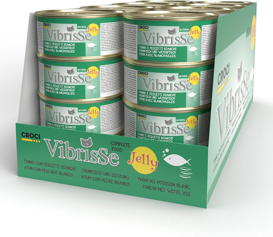Croci Vibrisse Nassfutter in Gelee Für Katzen Auf Basis Von Thunfisch Und Weißfischen, Köstliches Gelee, 24 X 70 G
