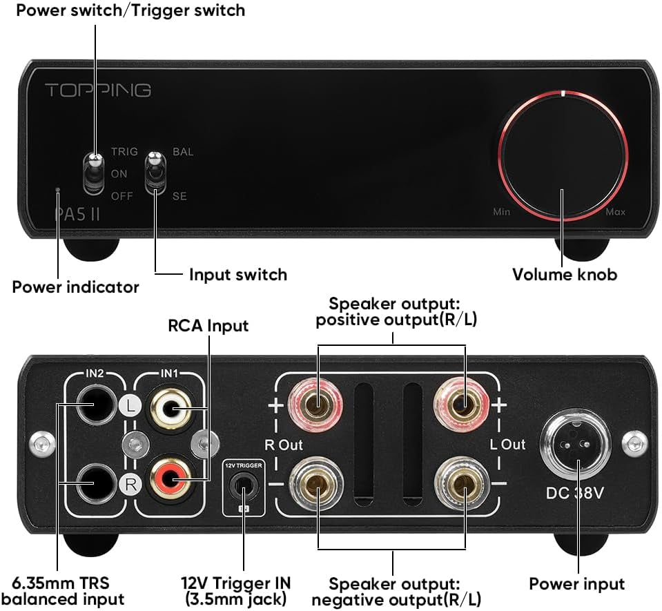 Topping PA5 II Hifi-Leistungsverstärker 100W X 100W Full Balanced Amplifiers TRS/RCA Input Desktop Home Audio Class D Amp (Schwarz)