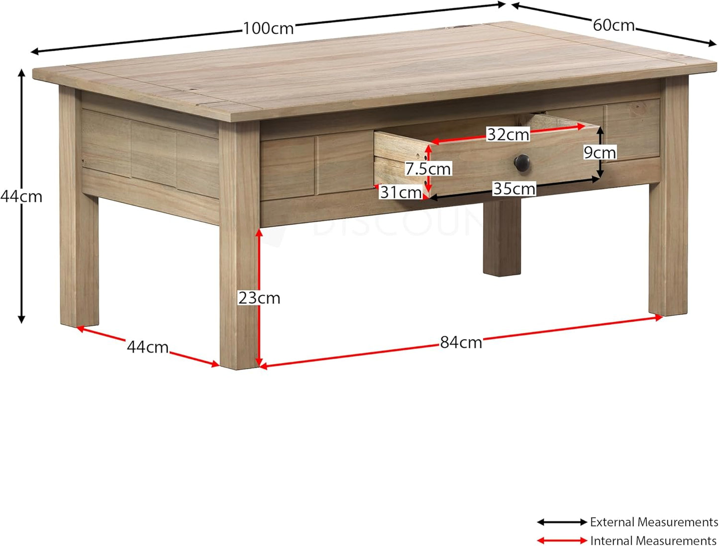 Panama Couchtisch Mit Schublade, Rustikal Von Vida Designs