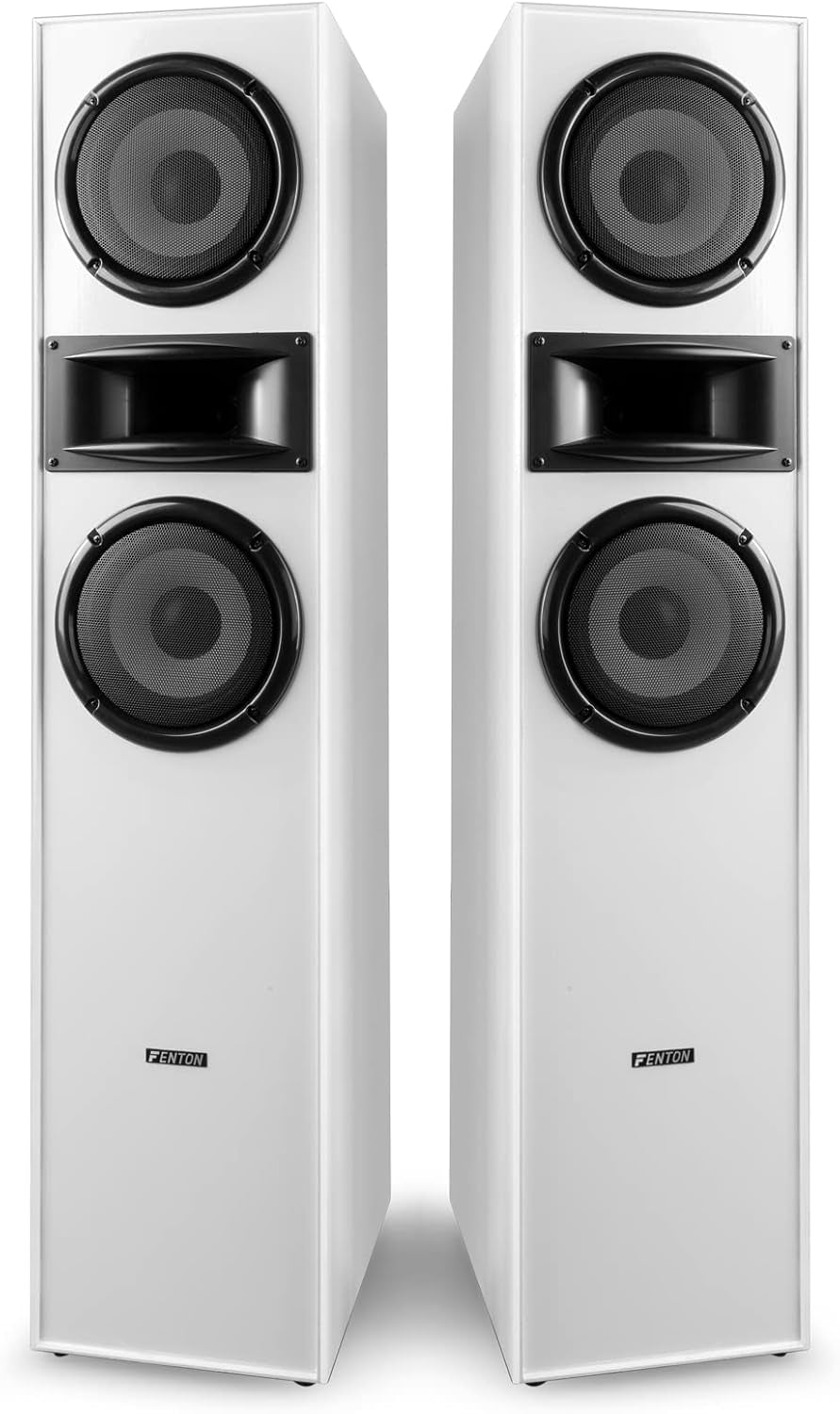 Fenton SHF700W - Hifi Lautsprecher Stereo Set Für Ihre Heimkino Hifi Anlage, 400 Watt Standlautsprecher Paar, Passive Lautsprecher Boxen Für TV, Stereo- Und Surround-Sound-Systeme - Weiß