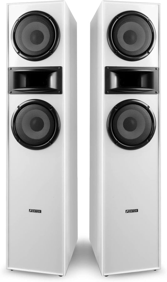 Fenton SHF700W - Hifi Lautsprecher Stereo Set Für Ihre Heimkino Hifi Anlage, 400 Watt Standlautsprecher Paar, Passive Lautsprecher Boxen Für TV, Stereo- Und Surround-Sound-Systeme - Weiß