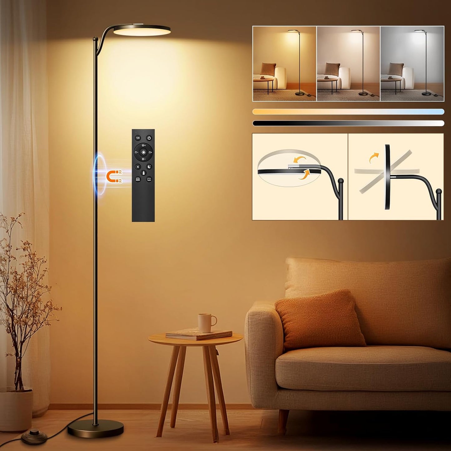 32W Deckenfluter LED Dimmbar 183Cm,3000 Lumen Stehlampe Dimmbar Mit Memory-Funktion,2700K-6500K Leselampe Stehlampen Schwarz,Led Stehlampe 1H Timer Mit Fernbedienung Für Schlafzimmer,Büro