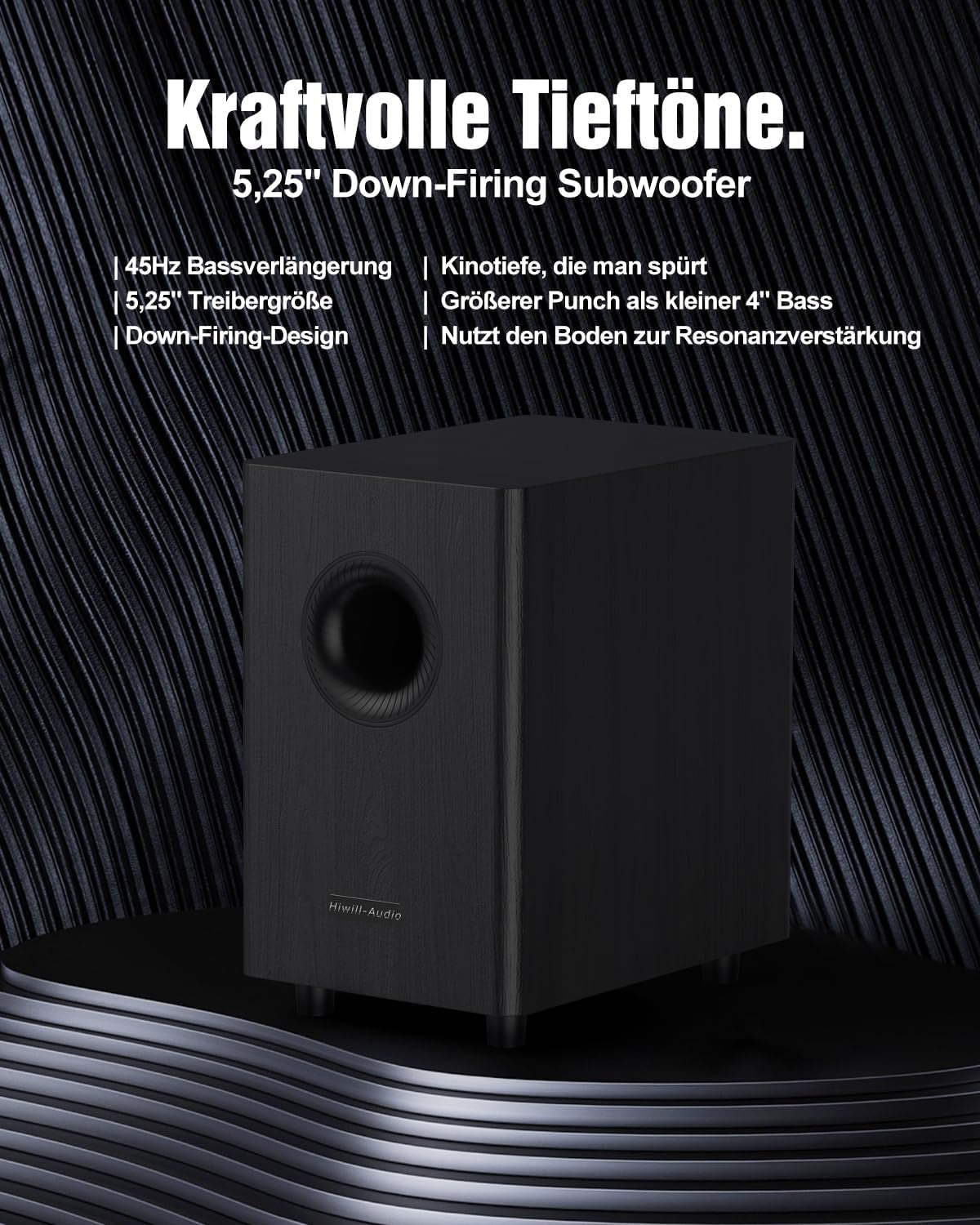 Hölzern 5.1.2CH Soundbar Für TV Geräte, 4 Surround-Lautsprecher, 400W Spitzenleistung, Heimkino Virtual Surround Soundsystem Sound Bar Mit 5.25'' Subwoofer, Arc/Optisch/Bt 5.3/AUX/USB, Hipulse N512