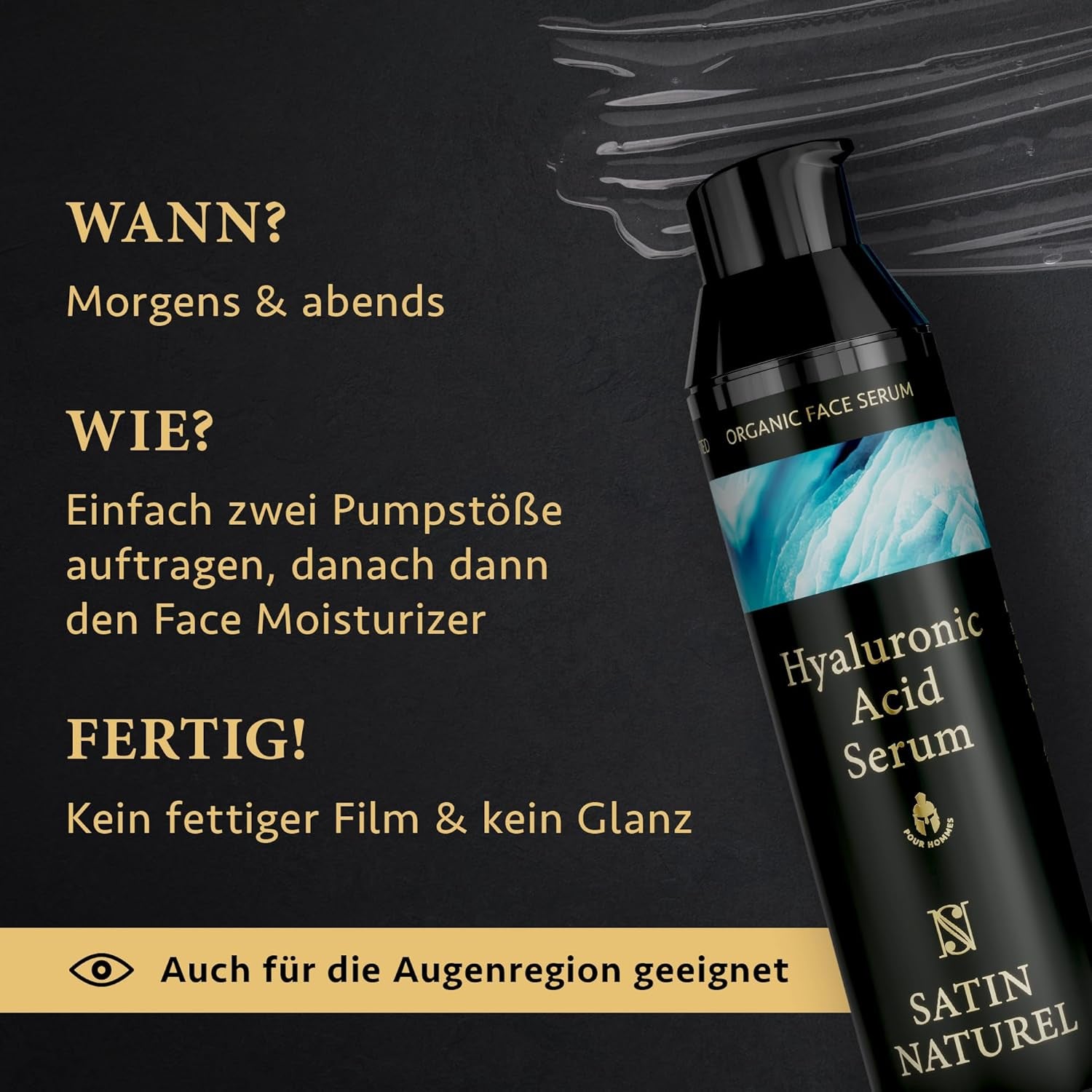 Satin Naturel Hyaluron Serum Für Männer 75 Ml – Feuchtigkeitsspendendes Gesichtsserum Mit Bio Aloe Vera – Anti-Falten & Anti-Aging Hyaluronsäure Serum – Natürliche Gesichtspflege Für Männer