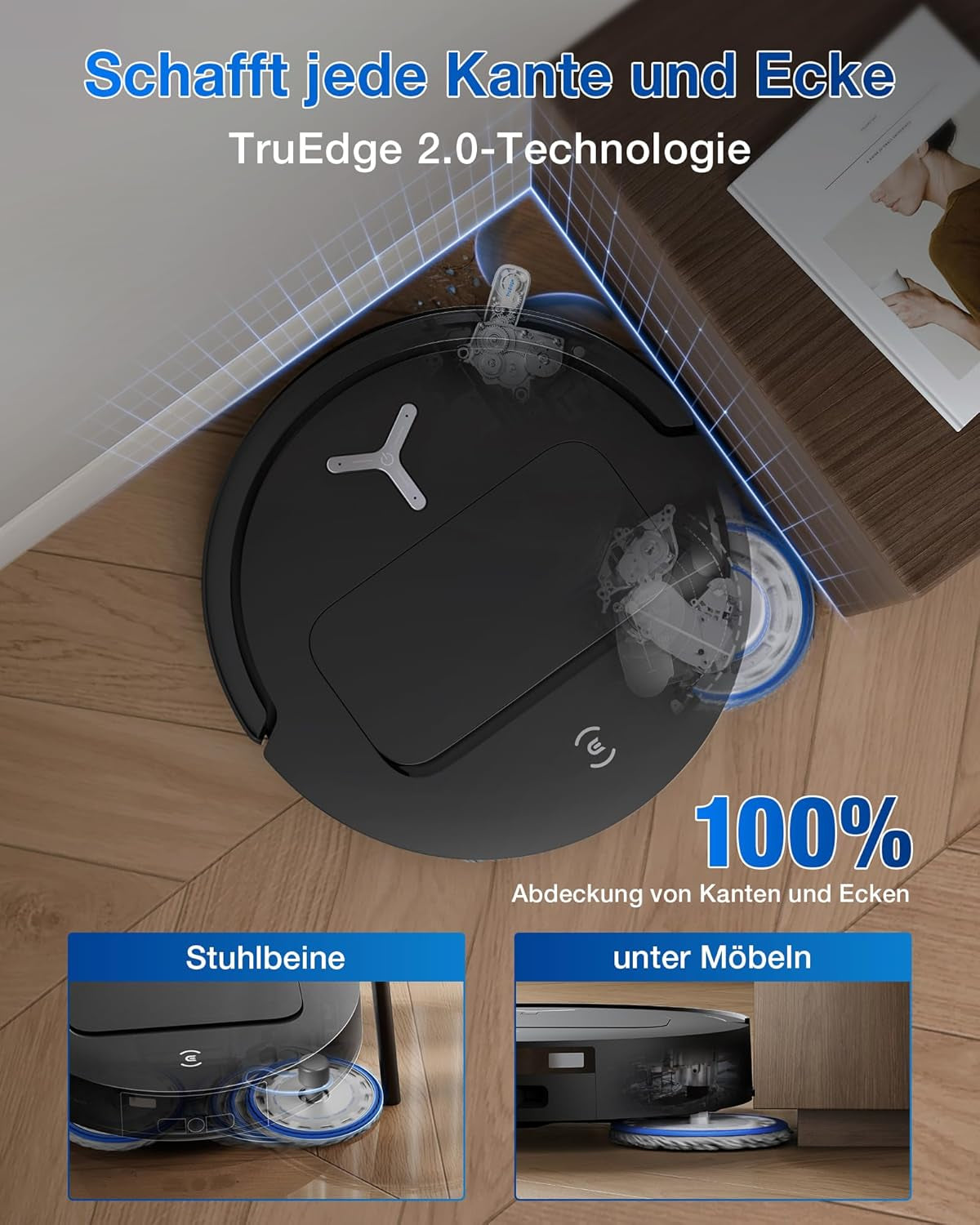 ECOVACS DEEBOT T50 OMNI Gen2 Saugroboter Mit Wischfunktion, 21.000 Pa, Ausziehbare Seitenbürste Und Mopp, Zerotangle 2.0, Moppwäsche Mit 75°C Heißem Wasser, All-In-One Station, Ultradünn 81 Mm,Schwarz