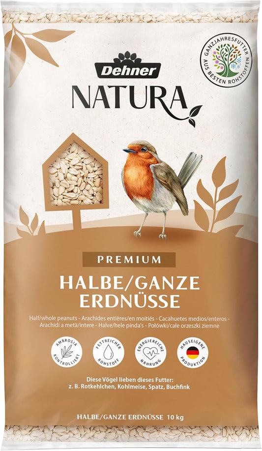 Dehner Natura Premium Wildvogelfutter, Halbe / Ganze Erdnüsse Schalenfrei, Ganzjahresfutter Proteinreich / Energiereich, Hochwertiges Vogelfutter Für Wildvögel, 10 Kg