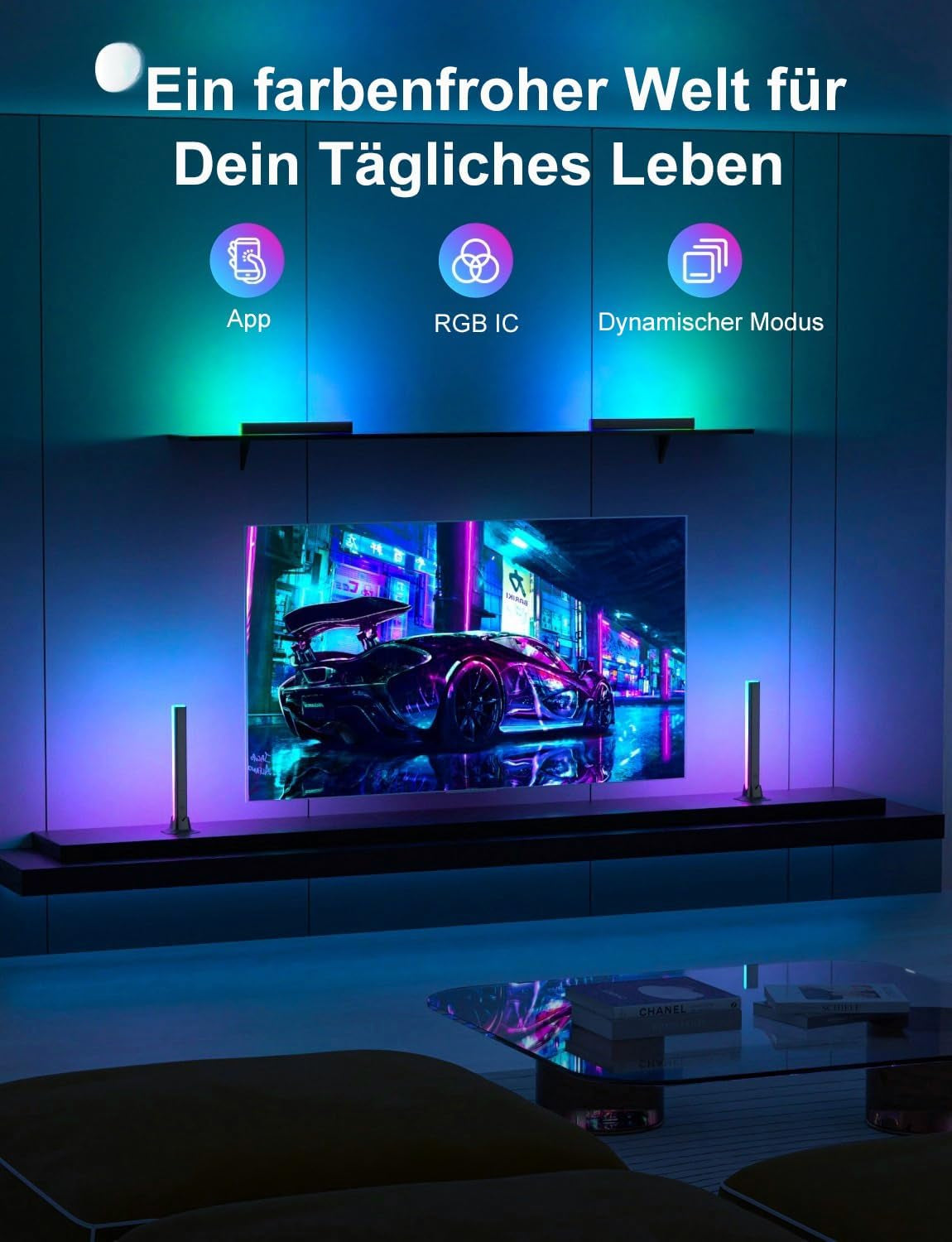 RGB Lightbar Funktioniert Mit Alexa, Gaming Lampe, Fernseher Beleuchtung per App Und Fernbedienung, Musik Sync, Timer, Ambiente Lampe Für Schreibtisch Monitor Zimmer Feiertage