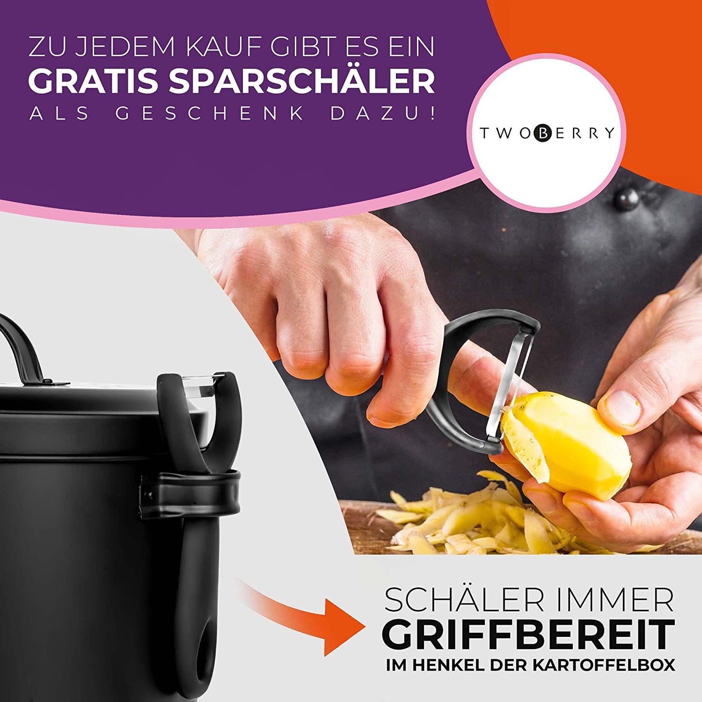 Kartoffel Aufbewahrungsbox [3Er Set] Inkl. Sparschäler- Längere Haltbarkeit Durch 360° Luftzirkulation - Zwiebel Aufbewahrung, Kartoffel Aufbewahrung & Knoblauch Aufbewahrun Küche