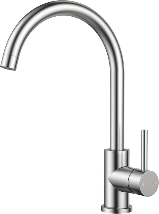 FORIOUS Wasserhahn Küche, Mischbatterie Armatur, Edelstahl, 360° Schwenkbar, Einhebel-Warm- Und Küchenarmatur, Edelstahl, Auslaufhöhe 238 Mm, Fingerzug