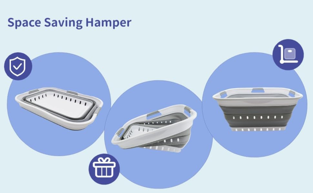 SAMMART 42L Faltbarer Wäschekorb Aus Kunststoff – Faltbarer Pop-Up-Aufbewahrungsbehälter/Organizer – Tragbarer Wäschekorb – Platzsparender (1, Weiß/Grau)