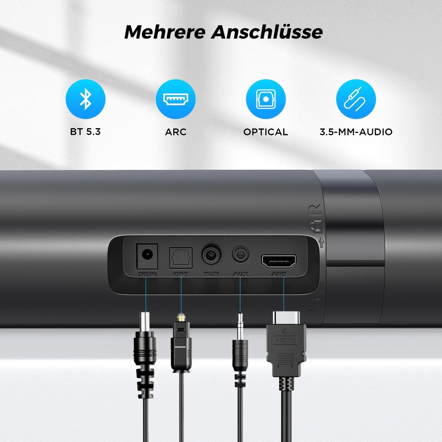 Soundbar Für TV Geräte, 2-In-1 Trennbare Tower-Lautsprecher Mit Bluetooth 5.3/Hdmi-Arc/Optisch/Aux – Wandmontagefähige Home Cinema Sound Bar Mit Surround-Sound Für Pc/Gaming/Projektoren (Black) 1Pcs