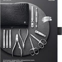 ZWILLING Maniküre-Set (10 Teilig, Komplettset Für Finger- Und Fußnägel, Echtleder Etui Mit Metallrahmen), Edelstahl Poliert, Kroko Edition, Schwarz