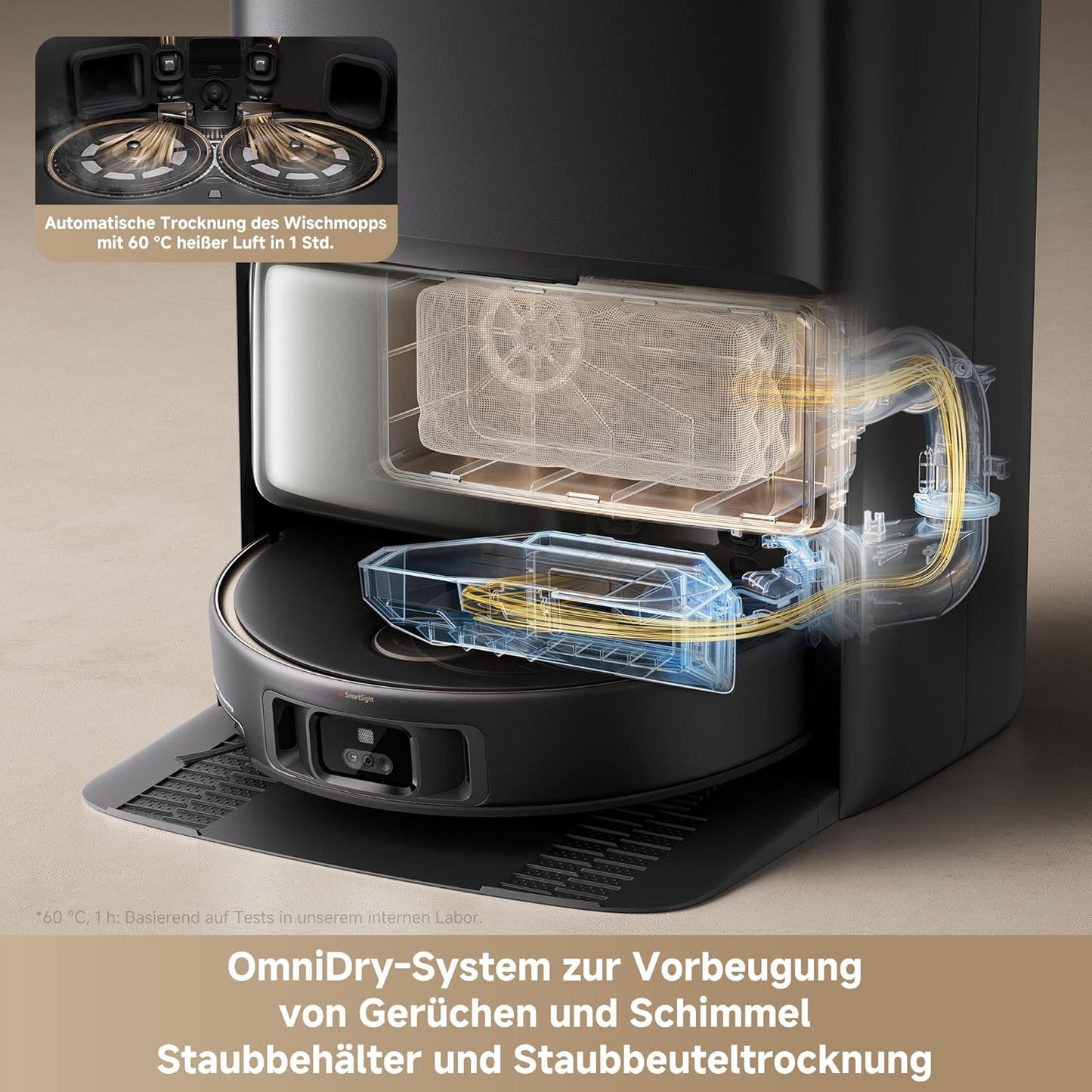 Mova V50 Ultra Complete Saugroboter Mit Wischfunktion 24.000 Pa, 6Cm Hindernisüberwindung, Liftable Navigation+Rgb AI+LED, 80℃ Heißwasserwäsche & 63℃ Selbsttrocknung, Duosolution System, Tricut Bürste