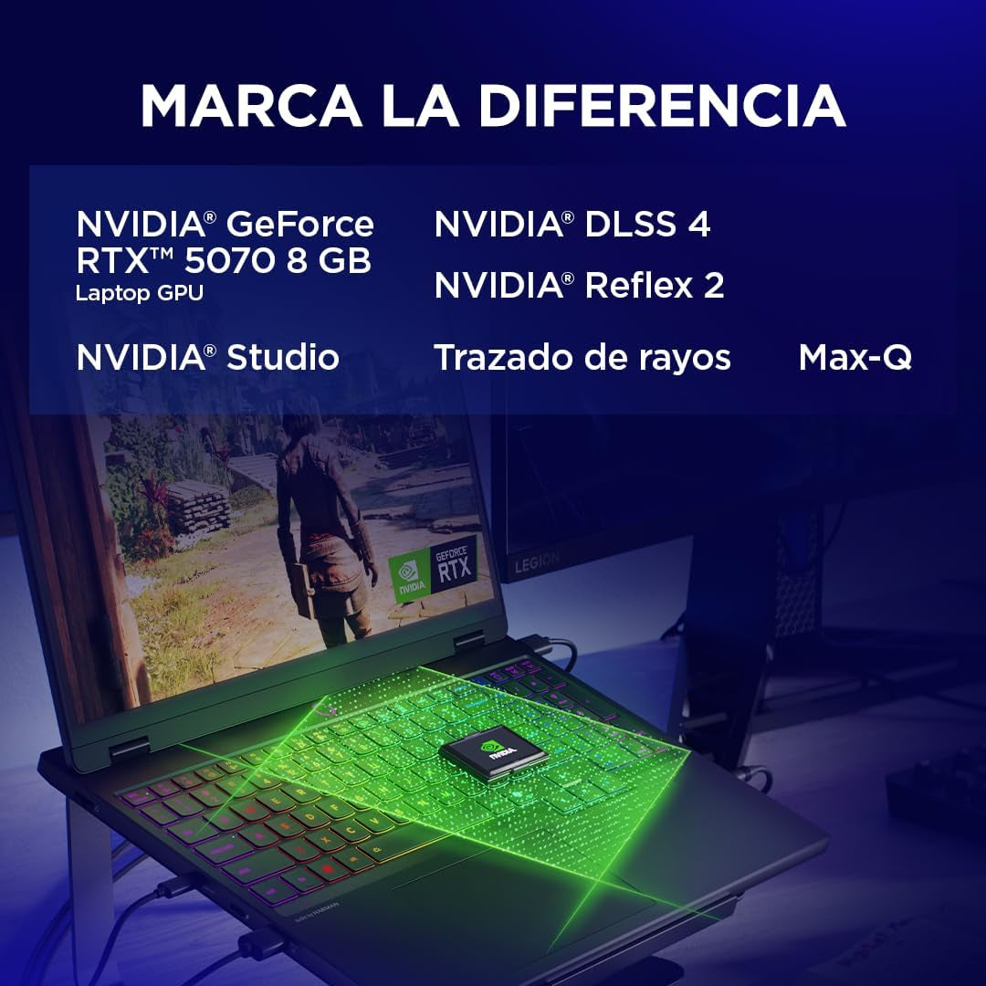 Lenovo Legion 5 Gen 10 Gaming-Laptop IA 15,1 Zoll WQXGA OLED (Intel Core I7-13650Hx, NVIDIA Geforce RTX 5070, 32 GB RAM, 1 TB SSD, Wi-Fi 7, Ohne Betriebssystem), Spanische Rgb-Tastatur, Schwarz