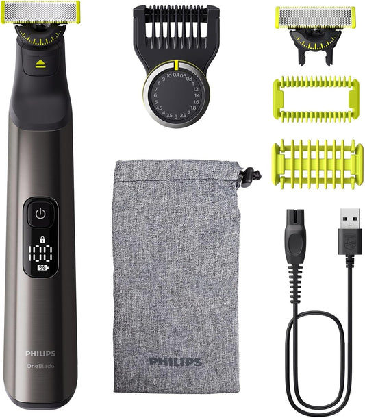 PHILIPS Oneblade Pro 360 Face & Body - Elektrischer Rasierer, Trimmer & Bodygroomer, 2X 360 Klingen, Präzisionskamm, 2X Körperaufsätze, Reisetasche, Für Gesicht & Körper (QP6552/30)