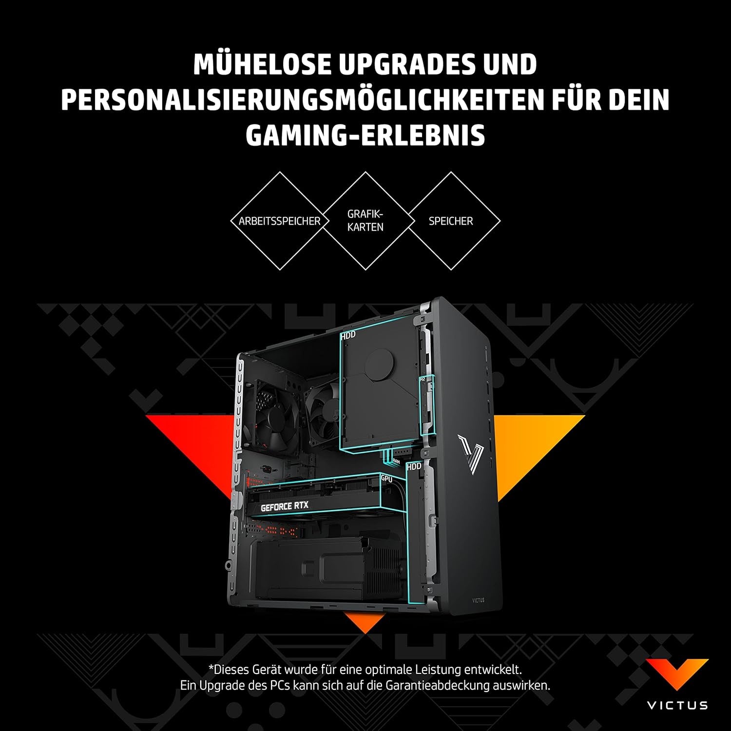 HP Victus Gaming PC, Intel® Core™ I5-14400F, 16 GB DDR4 RAM, 512 GB SSD, NVIDIA Geforce RTX 4060, Windows 11 Home, Schwarz