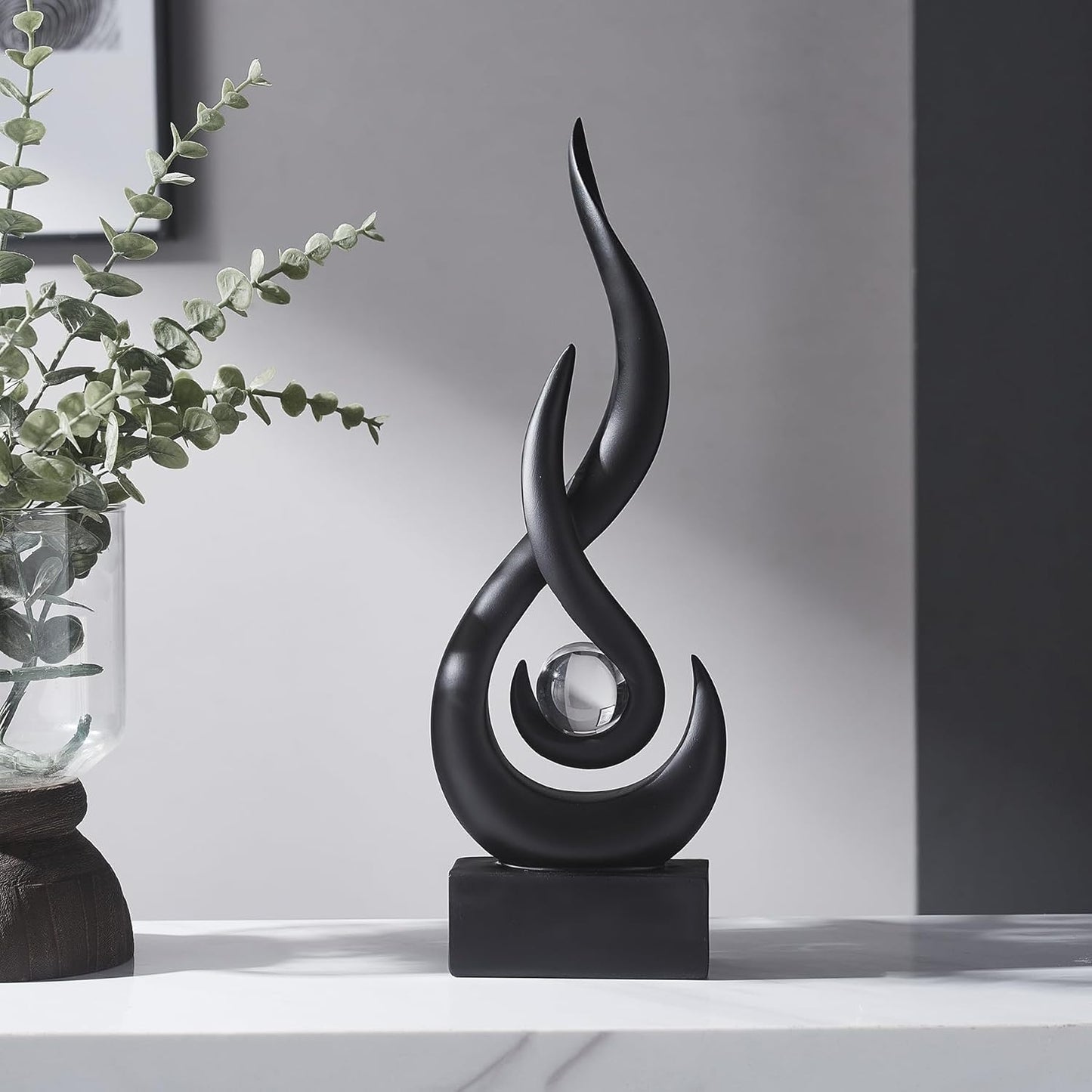 Schwarz Dekor Moderne Flamme Skulptur Dekorationen Für Wohnzimmer, Harz Regal Dekor Akzente, Abstrakte Kunst Skulptur Für Esszimmer Büro Couchtisch Mittelstück Bücherregal Dekor