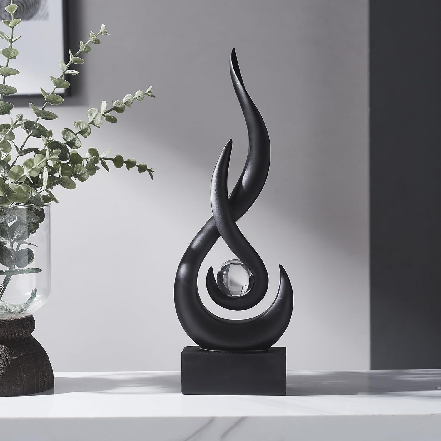 Schwarz Dekor Moderne Flamme Skulptur Dekorationen Für Wohnzimmer, Harz Regal Dekor Akzente, Abstrakte Kunst Skulptur Für Esszimmer Büro Couchtisch Mittelstück Bücherregal Dekor