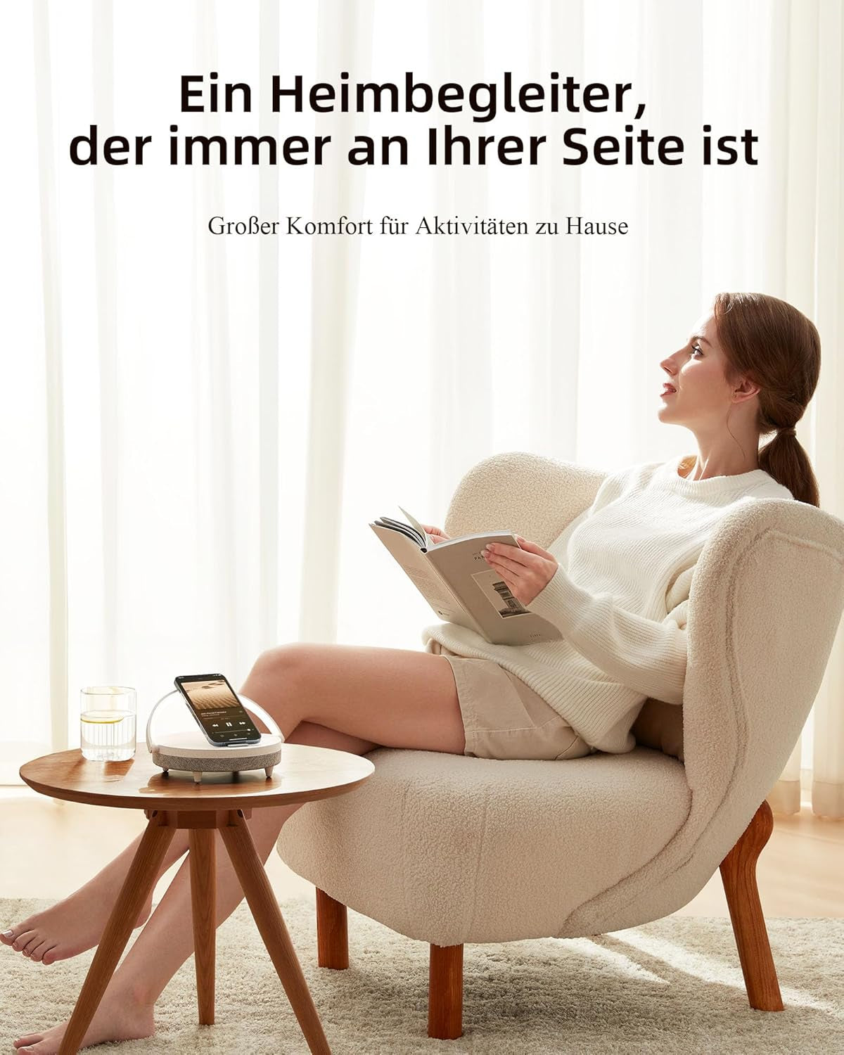 EZVALO LED Nachttischlampe Mit Ladefunktion, 4-In-1 Touch Dimmbar Nachtlicht, Bluetooth Lautsprecher, Kabelloser Ladefunktion, Telefonhalterung, Tischleuchte Für Frauen, Weihnachten, Geburtstag