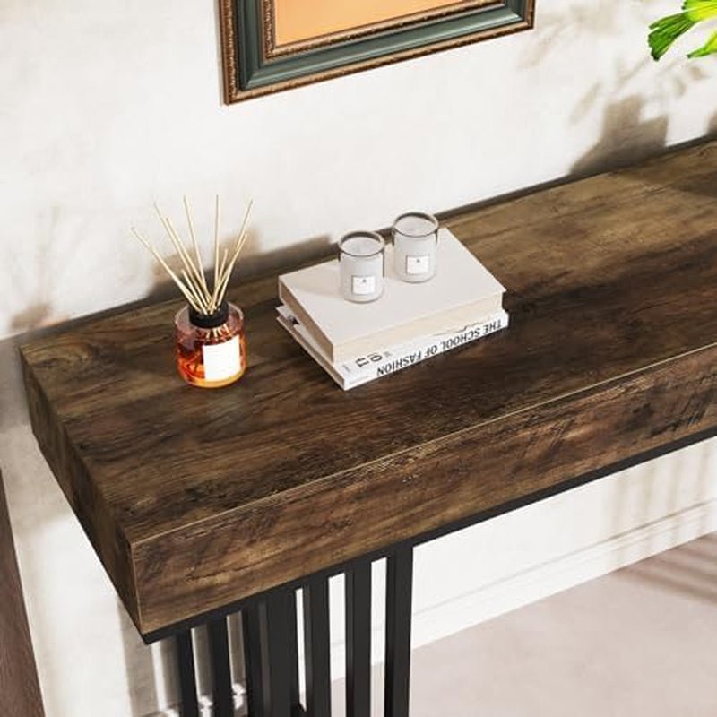 Tribesigns Schmaler Konsolentisch, Eingangstisch Schmaler Tisch Mit Elegantem Metallgestell Im Industriestil, Holz Vintage Konsolentisch Für Wohnzimmer, Flur (140 Cm, Braun)