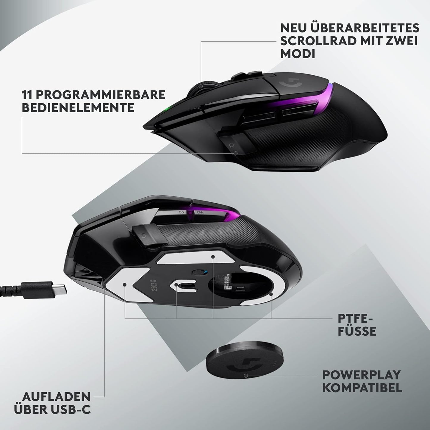 Logitech G502 X plus LIGHTSPEED Kabellose Rgb-Gaming-Maus - Optische Maus Mit LIGHTFORCE Hybridschaltern, LIGHTSYNC RGB, HERO 25K Gaming-Sensor, Kompatibel Mit PC - Macos/Windows - Schwarz