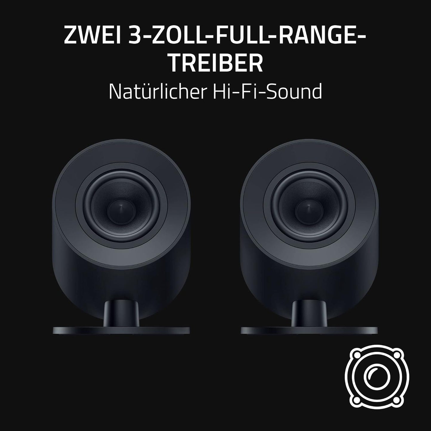 Razer Nommo V2 X - Full-Range-2.0-Gaming-Lautsprecher Für PC (Zwei 3-Zoll-Full-Range-Treiber, THX Spatial Audio, Max. Schalldruck 96 Db, Plattformübergreifende Kompatibilität) Schwarz