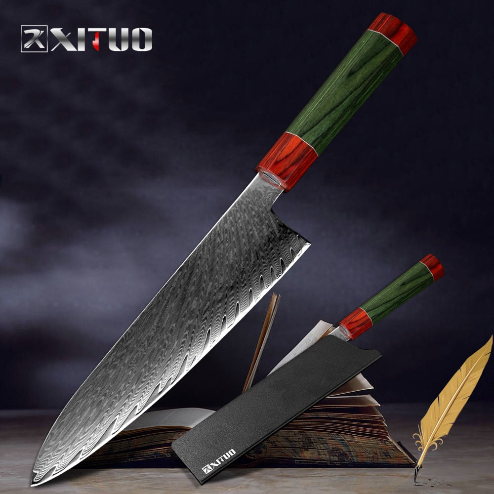 XITUO Damascus Chef Knife 8 Angle Handle Professional Japan vg10 Damascus Steel Kitchen Slice Cut Meat Cleaver Fish Sushi Knife