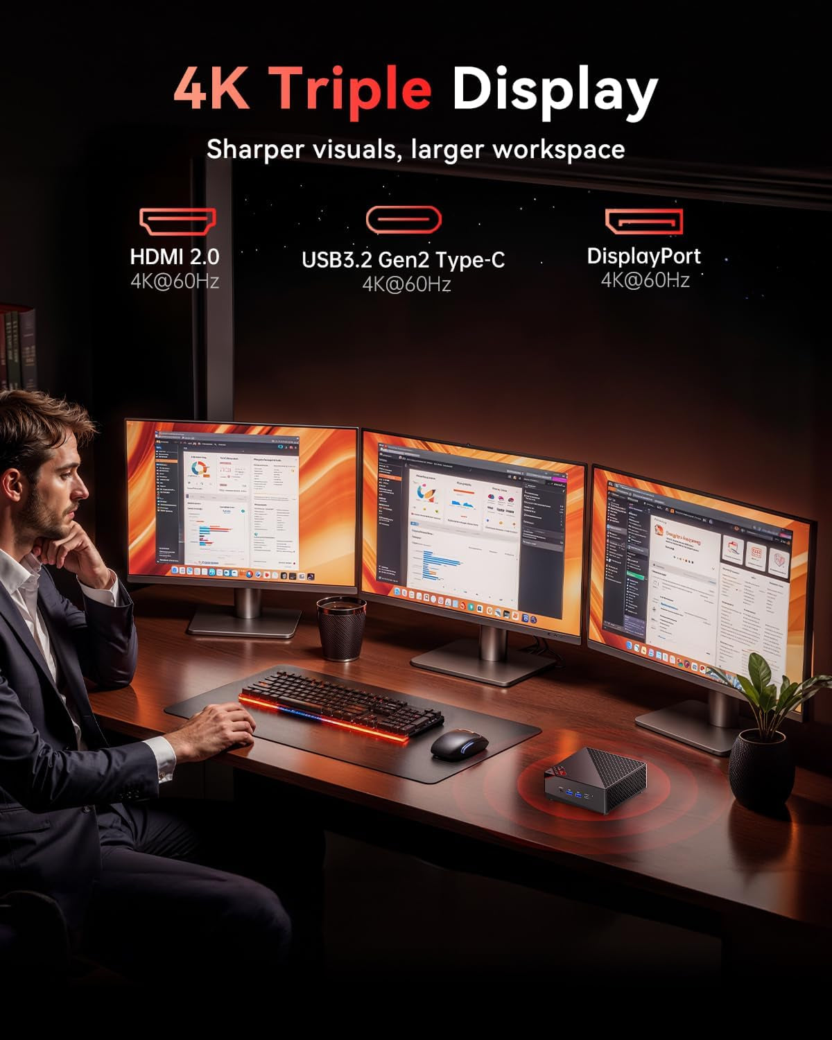 Nipogi AM06 PRO Mini PC АMD Ryzen 7 7730U(8C/16T, Bis Zu 4,5 Ghz), 32 GB DDR4 1024 GB M.2 SSD Mini Desktop Computer Wifi 6, 4K-Dreifachdisplay, Dual-Lan, DP/HDMI 2.0/Typ-C