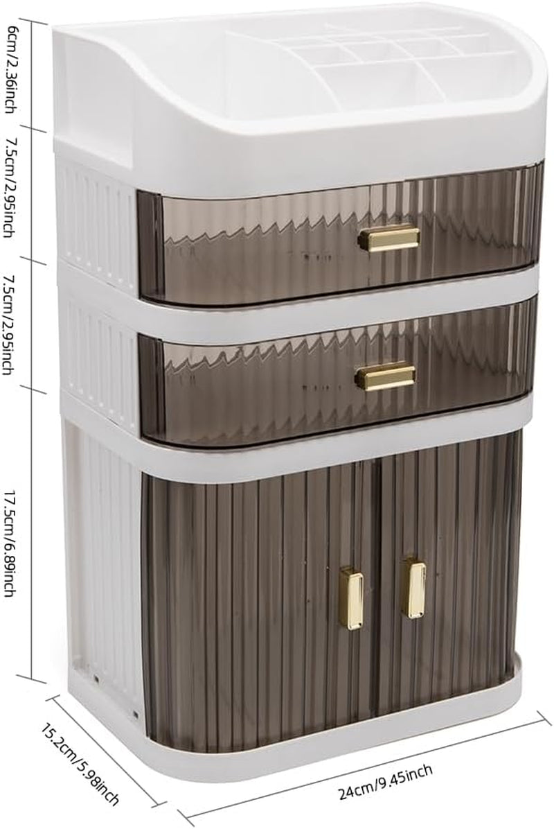 Evomosa Kosmetische Aufbewahrungsbox Schiebetür Schublade Schreibtisch Multifunktionaler Aufbewahrungsschrank Mehrschichtige Make-Up Box Kommode (Stil A)