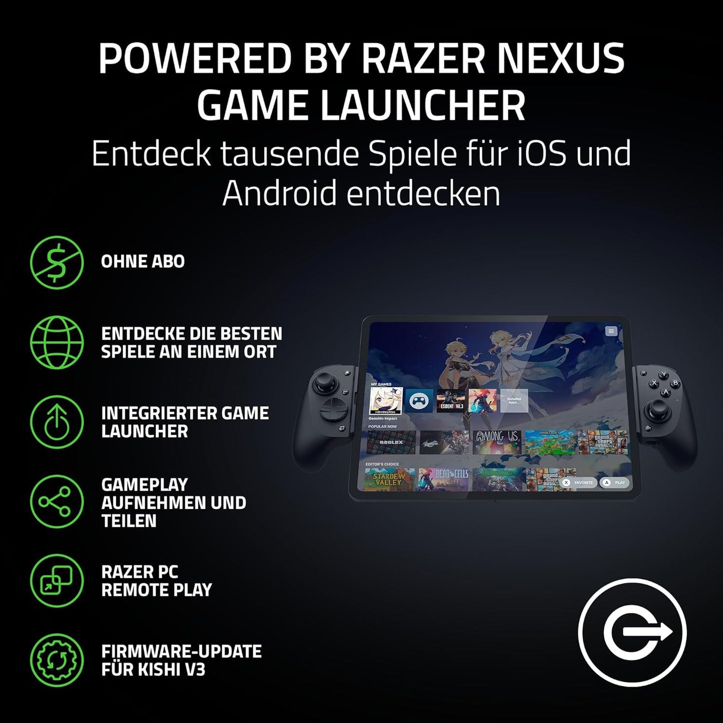 Razer Kishi V3 Pro XL - USB-C Gaming-Controller Für Fullsize-Tablets - Ipads & Android-Tablets Bis Zu 13" - Plug-And-Play - Anti-Drift-Analogsticks - Sensa HD Haptik - Nexus App, Schwarz